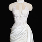 Robe de mariée longue plissée en satin et dentelle, style sirène, vintage, dos nu, C3846