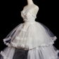 Robe de mariée princesse longue en tulle et dentelle, sans bretelles, à volants, C3849