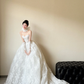 Robe de mariée longue bustier en dentelle blanche avec gants, tenue de bal de rêve C3851