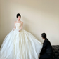 Robe de bal princesse bustier en satin blanc et tulle avec appliques et gants, robe de mariée longue C3852