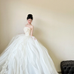Robe de bal princesse bustier en satin blanc et tulle avec appliques et gants, robe de mariée longue C3852