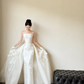 Robe de mariée sirène unique, bustier, en satin blanc, tulle, avec des appliques et des gants, longue, C3855