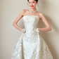 Robe de mariée sirène unique, bustier, en satin blanc, tulle, avec des appliques et des gants, longue, C3855