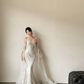 Superbe robe de mariée sirène à épaules dénudées, en tulle et perles, manches longues, C3858