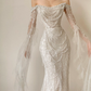 Superbe robe de mariée sirène à épaules dénudées, en tulle et perles, manches longues, C3858
