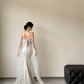 Superbe robe de mariée sirène à épaules dénudées, en tulle et perles, manches longues, C3858