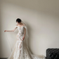 Robe de mariée longue élégante en tulle avec appliques et voile, épaules dénudées, style sirène, C3859