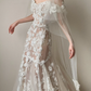Robe de mariée longue élégante en tulle avec appliques et voile, épaules dénudées, style sirène, C3859