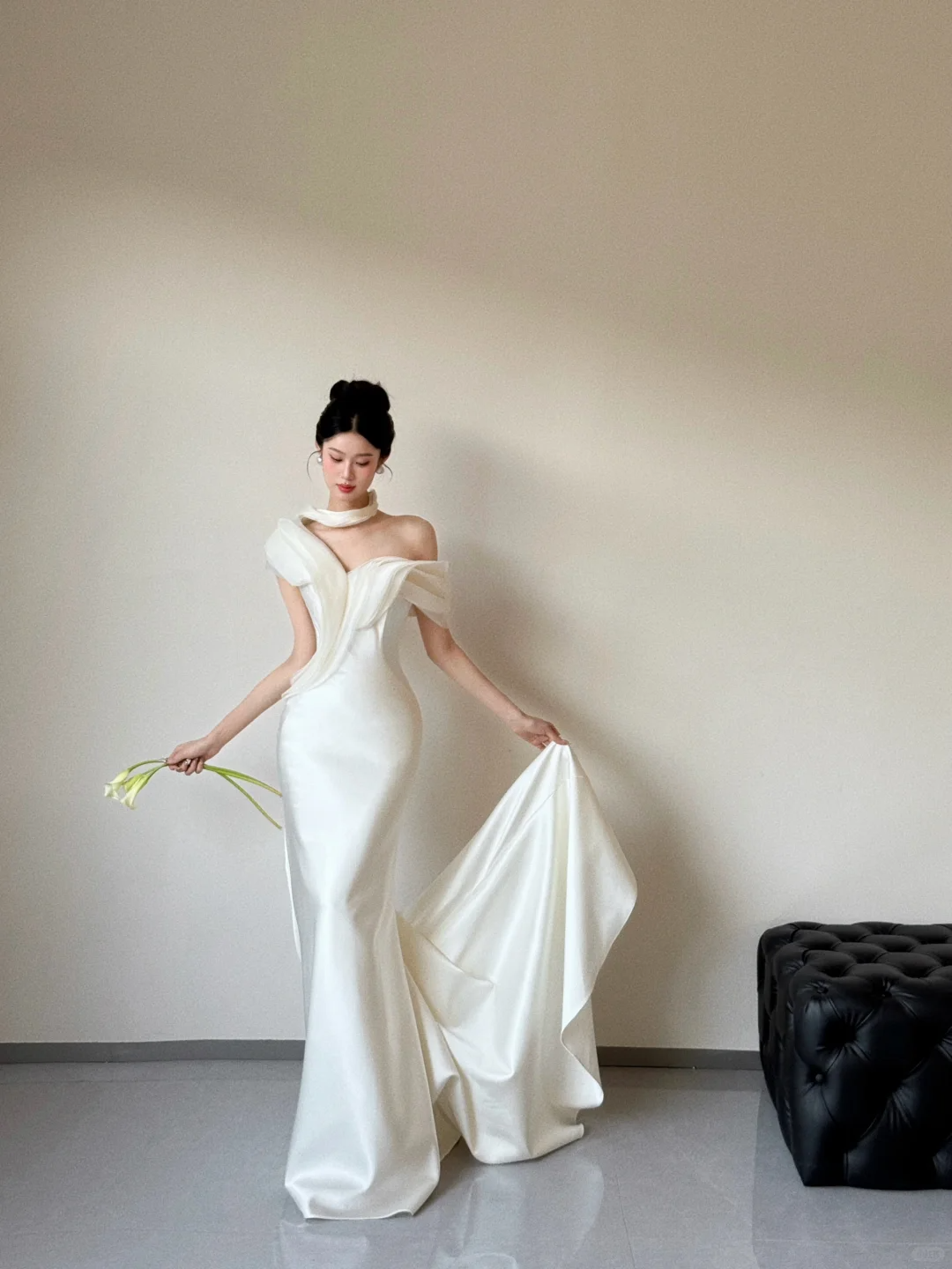 Robe de mariée longue en satin avec voile et épaules dénudées, style sirène, simple, été, C3861
