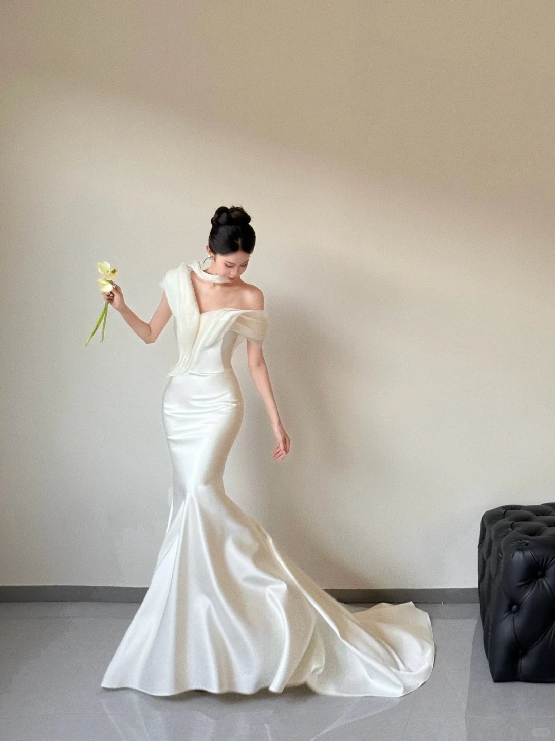 Robe de mariée longue en satin avec voile et épaules dénudées, style sirène, simple, été, C3861