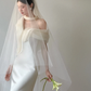Robe de mariée longue en satin avec voile et épaules dénudées, style sirène, simple, été, C3861