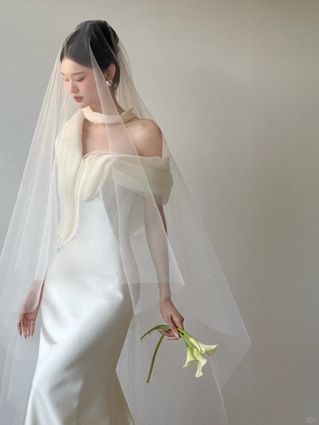 Robe de mariée longue en satin avec voile et épaules dénudées, style sirène, simple, été, C3861