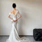 Robe de mariée longue en satin avec voile et épaules dénudées, style sirène, simple, été, C3861