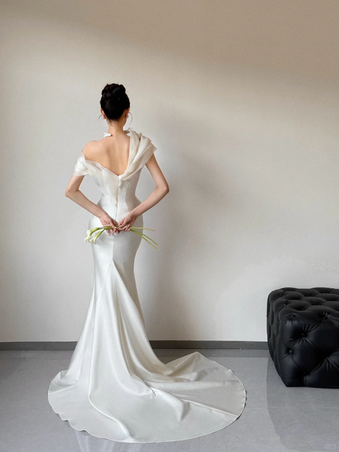 Robe de mariée longue en satin avec voile et épaules dénudées, style sirène, simple, été, C3861