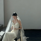 Robe de mariée sirène unique, bustier, en satin plissé avec voile, longue, C3862