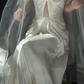 Robe de mariée sirène unique, bustier, en satin plissé avec voile, longue, C3862