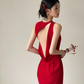 Robe de demoiselle d'honneur longue en satin rouge, style sirène, dos nu, C3865