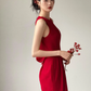 Robe de demoiselle d'honneur longue en satin rouge, style sirène, dos nu, C3865