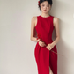 Robe de demoiselle d'honneur longue en satin rouge, style sirène, dos nu, C3865