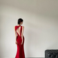 Robe de demoiselle d'honneur longue en satin rouge, style sirène, dos nu, C3865