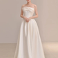 Elegant A Line Strapless Satin Slit Long Bridesmaid Dress C3866
