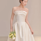 Elegant A Line Strapless Satin Slit Long Bridesmaid Dress C3866