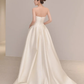 Elegant A Line Strapless Satin Slit Long Bridesmaid Dress C3866
