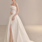 Elegant A Line Strapless Satin Slit Long Bridesmaid Dress C3866