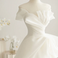 Summer Simple A Line Strapless Satin Long Wedding Dresses C3867