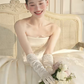 Robe de mariée longue en satin, bustier, dentelle, voile et gants, style bal intemporel, C3871
