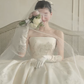 Robe de mariée longue en satin, bustier, dentelle, voile et gants, style bal intemporel, C3871