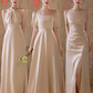 Champagne Elegant A Line Satin Long Bridesmaid Dress C3881