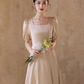 Champagne Elegant A Line Satin Long Bridesmaid Dress C3881