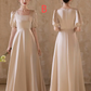 Champagne Elegant A Line Satin Long Bridesmaid Dress C3881