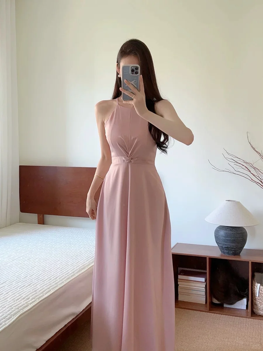 Robe de demoiselle d'honneur longue en satin, élégante et simple, coupe trapèze, dos nu, C3883