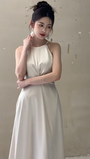 Robe de demoiselle d'honneur longue en satin, élégante et simple, coupe trapèze, dos nu, C3883
