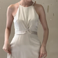 Robe de demoiselle d'honneur longue en satin, élégante et simple, coupe trapèze, dos nu, C3883