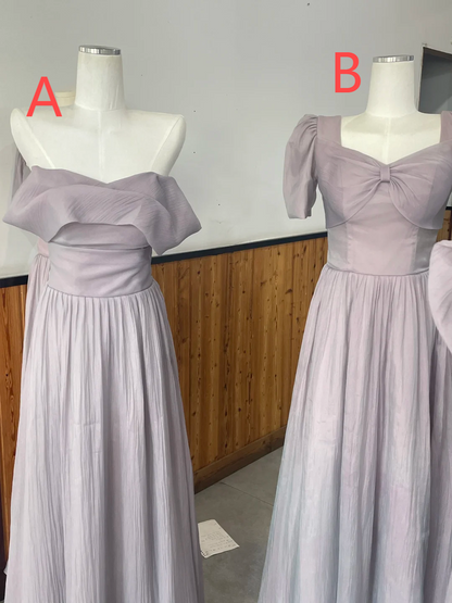 Unique A Line Lilac Chiffon Long Bridesmaid Dress C3887