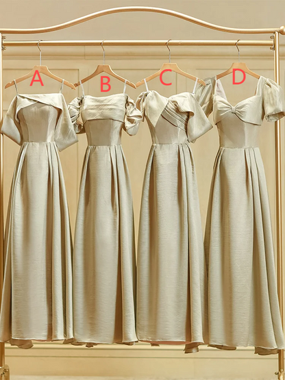 Elegant Simple A Line Satin Long Bridesmaid Dress C3889