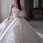 Robe de mariée longue en satin et tulle, sans bretelles, style bal intemporel, C3892