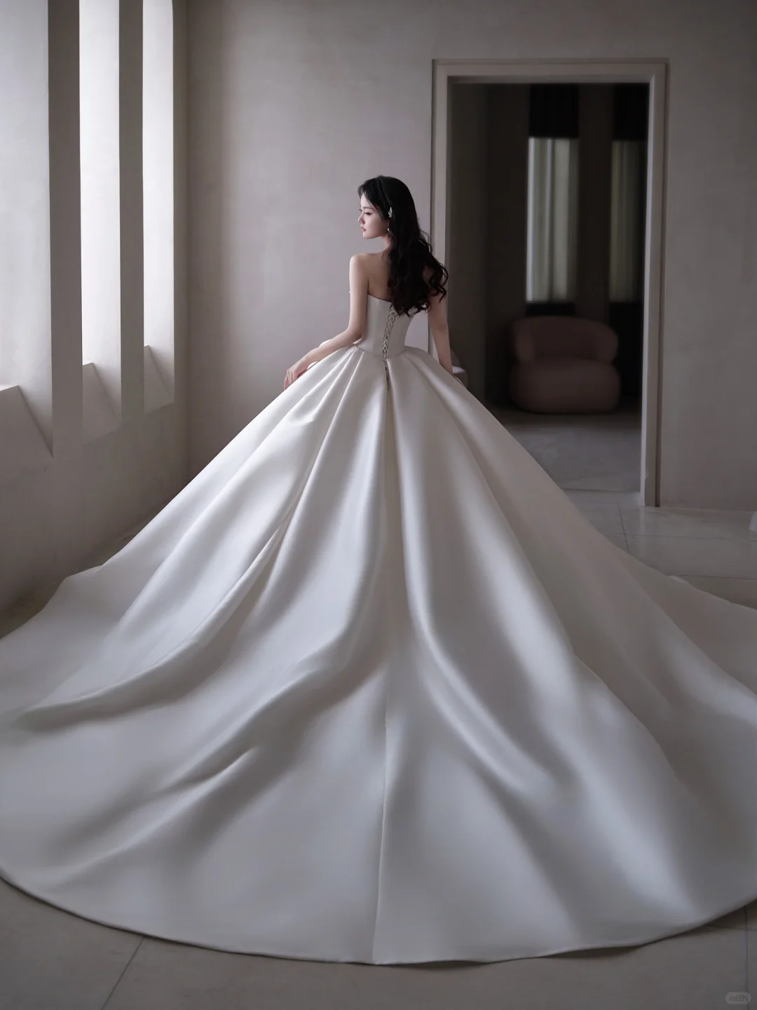 Robe de mariée longue en satin et tulle, sans bretelles, style bal intemporel, C3892
