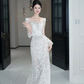Vintage Mermaid White Lace Long Sleeves Long Wedding Dresses C3893