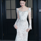 Vintage Mermaid White Lace Long Sleeves Long Wedding Dresses C3893