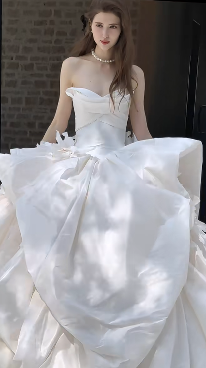 Vintage Ball Gown Strapless Satin Long Wedding Dresses C3894
