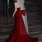 Robe de bal longue en satin sirène sexy sans bretelles bordeaux C38
