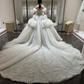 Robe de mariée longue vintage en satin et tulle, épaules dénudées, avec appliques et voile, C3906