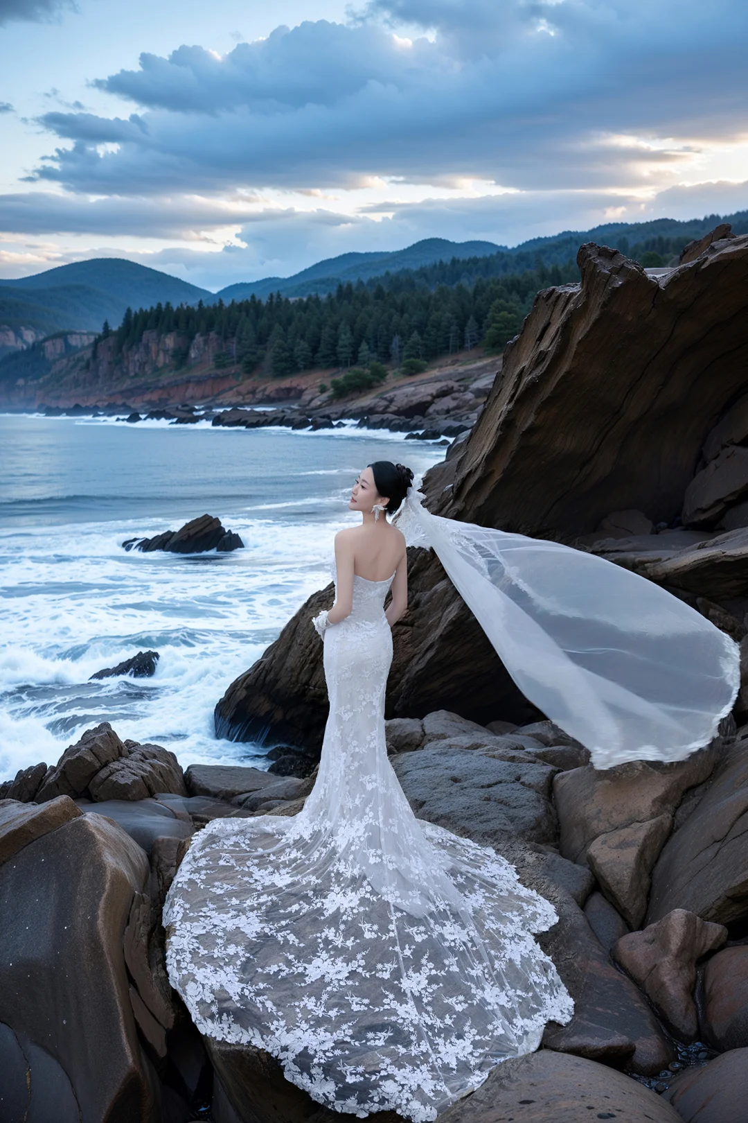 Dreamy Mermaid Sweetheart White Tulle Lace With Veil Long Wedding Dresses C3913
