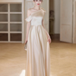 Champagne A Line Elegant One Shoulder Satin Long Bridesmaid Dress C3926