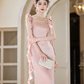 Classy Mermaid Spaghetti Straps Blush Pink Satin Long Bridesmaid Dress C3928
