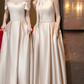 Robe de demoiselle d'honneur longue en satin champagne, coupe trapèze, élégante, C3932